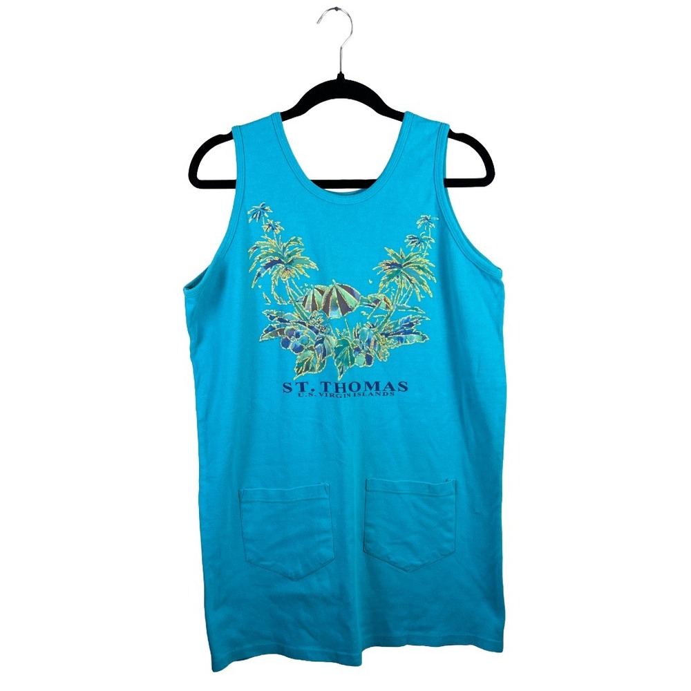 80s Super T's St. Thomas Graphic Tank Top Dress Women's L Coastal
